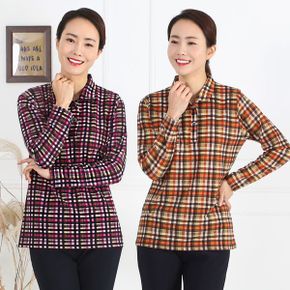 엄마옷 넥오픈 체크 카라셔츠 MQG128700 마담 미시 중년여성 빅사이즈 할머니옷 .._P435533266