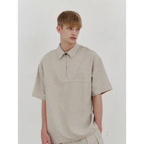 Decker linen zip-up 1/2 shirt (beige)