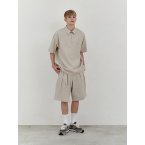 Decker linen zip-up 1/2 shirt (beige)