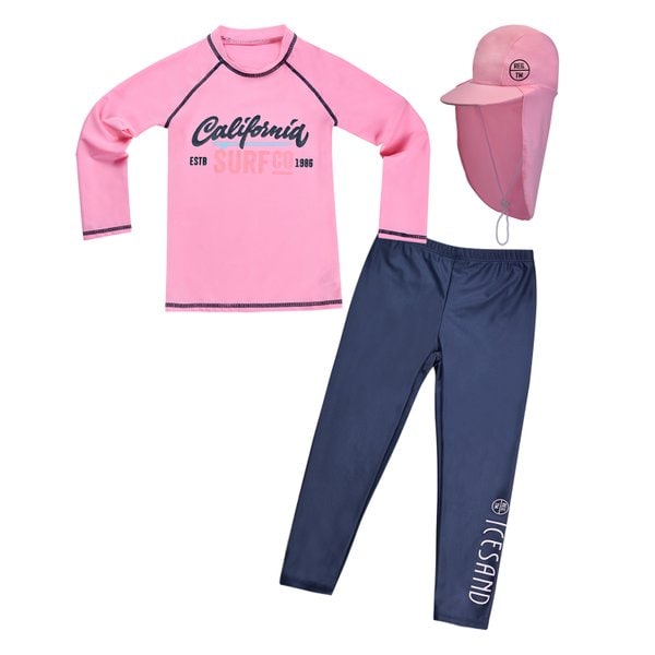 [파주점] 주니어 아동 여아 래쉬가드+플랩캡 수영복 세트  BR-30103