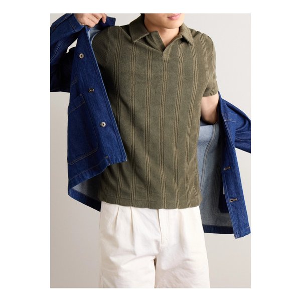 스트라이프 테리 코튼 폴로 셔츠 그린