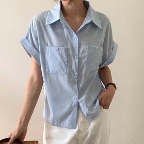 시앙 레이온 더블포켓 반팔 셔츠_M4045