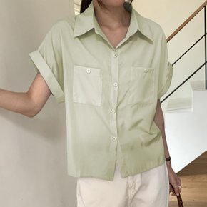 시앙 레이온 더블포켓 반팔 셔츠_M4045