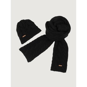 Wool cable muffler binnie set - Black