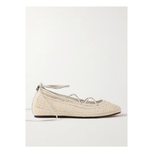 벨나 가죽 트리밍 크로셰 발레리나 플랫 에크루 1647597332641962