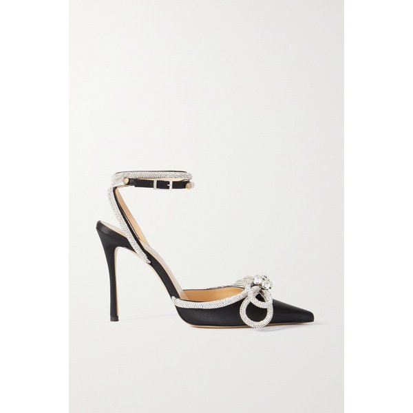 더블 보우 크리스탈 장식 실크 새틴 포인트 토 펌프스 18706561955887450