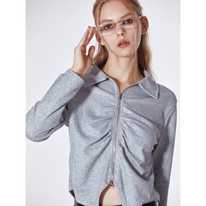 Front Ruched Zip Up Cardigan (GRAY)