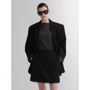 [셋업] 썸머울 100% 세미 오버핏 자켓 + 에센셜 미니스커트 - 블랙