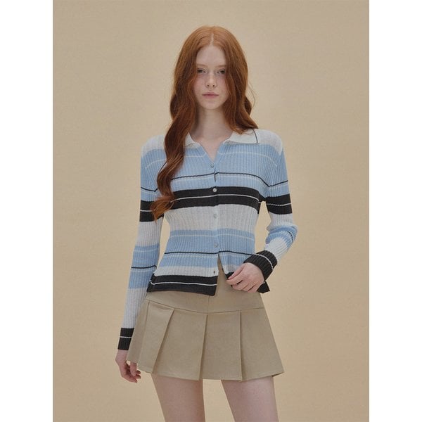 폴트 카라 배색 스트라이프 니트