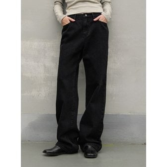 WAAR [기모 선택][-6cm 숏버전 추가] W50 WIDE DENIM PANTS_DARK BLACK