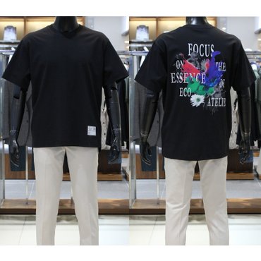 바쏘 homme 25 NEW VIA BASSO 프린트 아트웍 레터링 포인트 데일리 라운드 티셔츠 블랙