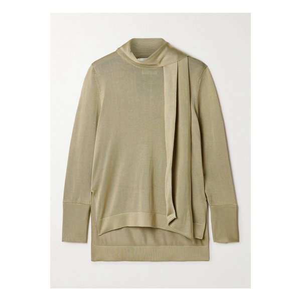 갈반 아이다 스카프 디테일 메탈릭 저지 탑 세이지 그린 1647597354965479