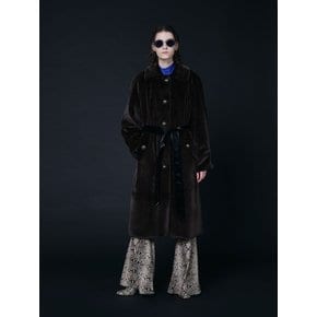 BELT MATCH FUR TRENCH COAT_BROWN