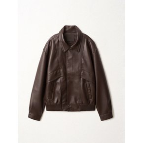 Textured Faux Leather Jacket_Brown