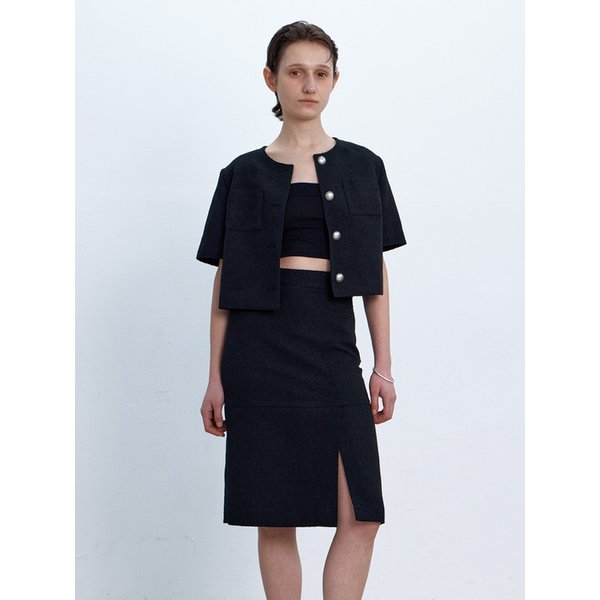 SUMMER TWEED HALF SLEEVE JAKCET BLACK