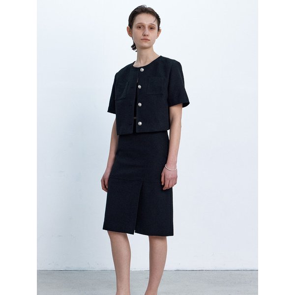 SUMMER TWEED HALF SLEEVE JAKCET BLACK