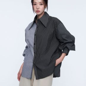카프스 빅카라 오버핏 스트라이프 셔츠_P388552436