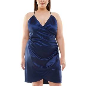 4710455 Speechless Plus Womens Satin Mini Wrap Dress