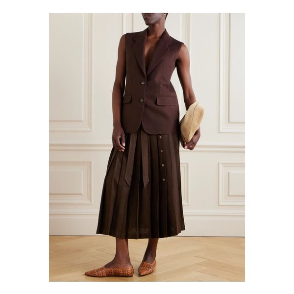 야스미나 벨트 플리츠 리넨 트윌 랩 스커트 브라운 1647597355228308