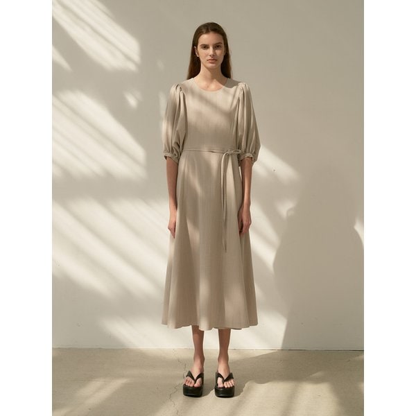 TOR SHIRRED ROUND NECK DRESS _2 COLOR