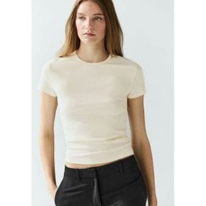 Massimo Dutti 마시모 두띠 반소매 면 혼방 티셔츠 - 기본 샌드 8064528