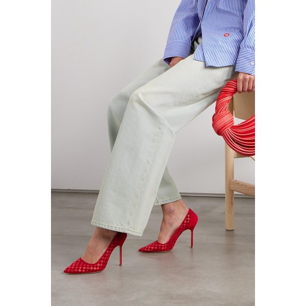 Bbla 스웨이드 플록 메시 펌프스 105mm 레드 1647597320936592