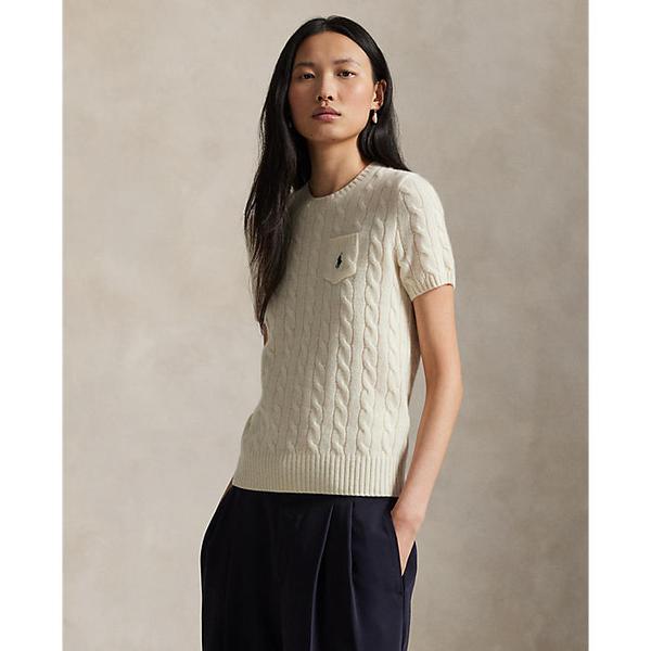 여성 케이블 울 캐시미어 숏 슬리브 스웨터(WMPOSWENC021269100)