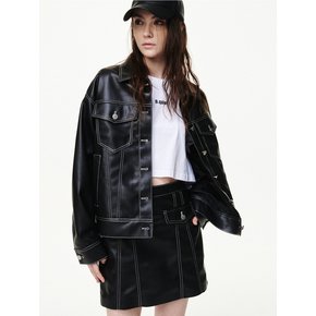 FAUX LEATHE POCKET MINI SKIRTS_BLACK