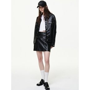 FAUX LEATHE POCKET MINI SKIRTS_BLACK