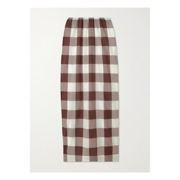 포세 미라 깅엄 코튼 보일 맥시 스커트 브라운 46376663162895024