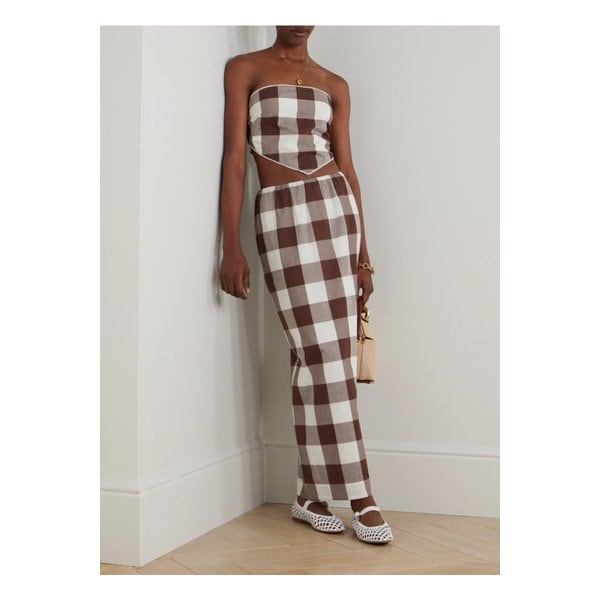 포세 미라 깅엄 코튼 보일 맥시 스커트 브라운 46376663162895024