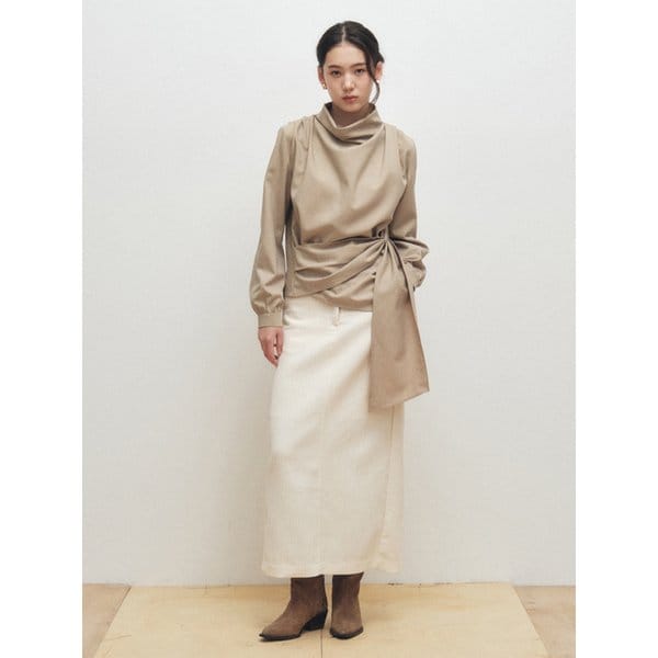 Cowl-neck Wrap Blouse_Beige
