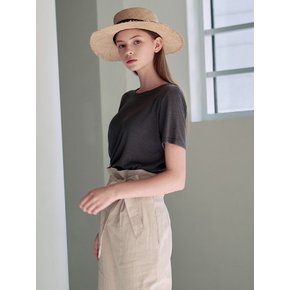 LINEN ROUND HALF T_CHARCOAL