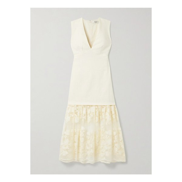 아리엘 리넨 코튼 혼방 자수 튤 미디 드레스 크림 46376663162873823