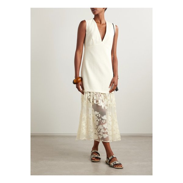 아리엘 리넨 코튼 혼방 자수 튤 미디 드레스 크림 46376663162873823