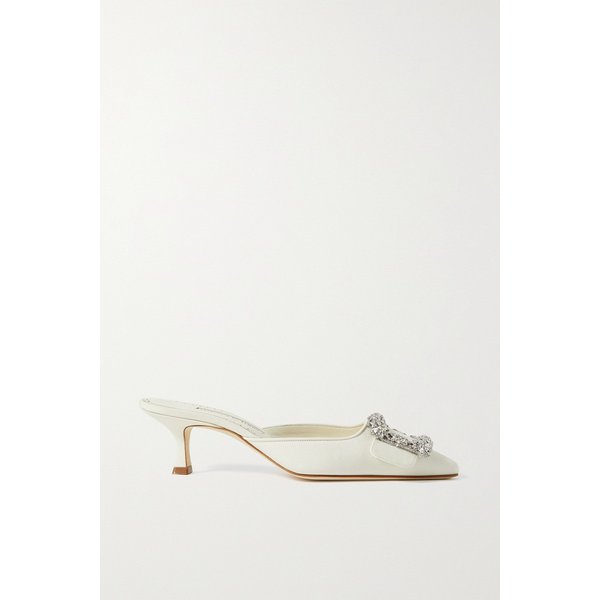 Maysale 50 Buckled Crepe De Chine Mules 화이트