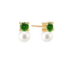 14k Color Cubic Pearl Stud Earrings_Green