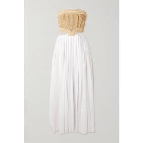 Kai Strapless Cutout Bamboo Raffia And Cotton-voile Maxi Dress 베이지