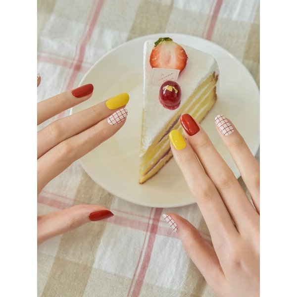 샵젤 새콤달콤 체크 붙이는 젤 네일 34pcs