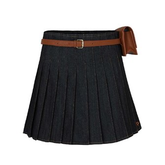 플레이부 DENIM PLEATED SKIRT + BELT BAG SET_Black Denim