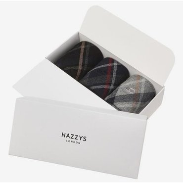 헤지스 [HAZZYS] 블랙 체크배색 면혼방 중목양말3종세트 HJSS5E152WT