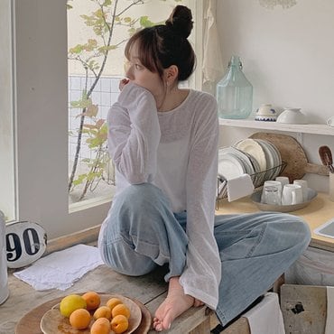 핫핑 코블 루즈핏 린넨 시스루 긴팔티셔츠 P000CNNG