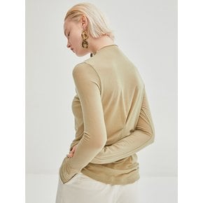 Back Pointed Mok Neck Top - Light Khaki