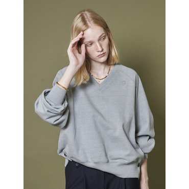 MAISON DE INES V-NECK COTTON SWEATSHIRT_KHAKI GRAY