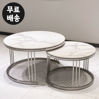 벤티스가구 듀오 세라믹 원형 거실테이블 확장형 좌식 탁자 인테리어 카페 테이블 티 예쁜(실버)