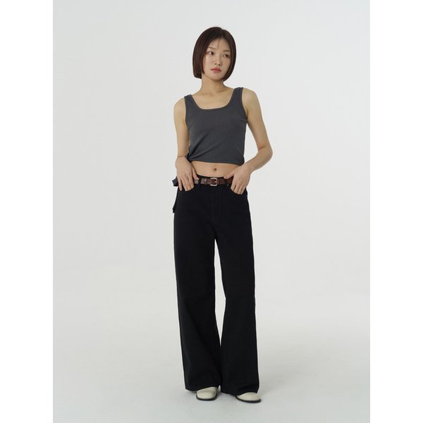 Unbalanced Slit Tank Top (Charcoal)