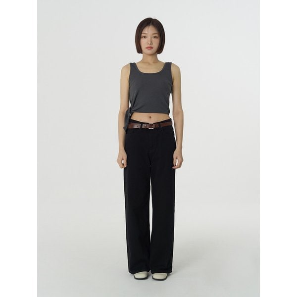 Unbalanced Slit Tank Top (Charcoal)