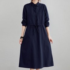 / [~2XL] NO681 여성 빈티지 심플 카라 긴팔 원피스