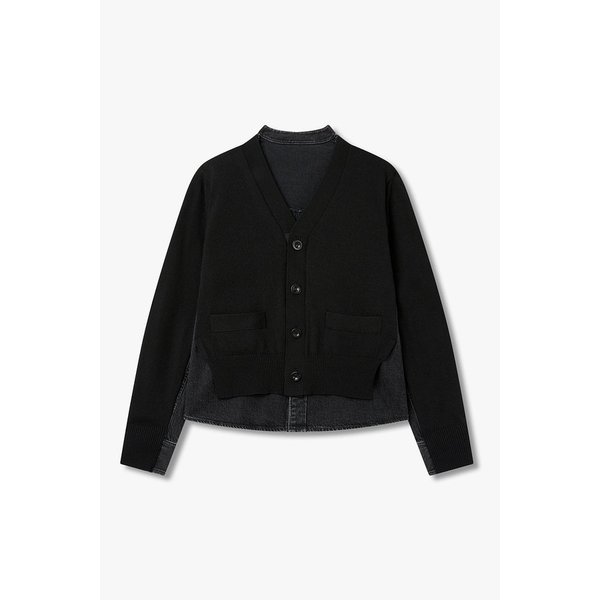 [CLASSICS]여성 데님 믹스 브이넥 니트 가디건_블랙 6416131100000