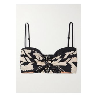 JOHANNA ORTIZ 요한나오르티즈 누도스 델 마르 크롭 프린트 코튼 포플린 탑 블랙 1647597350978505